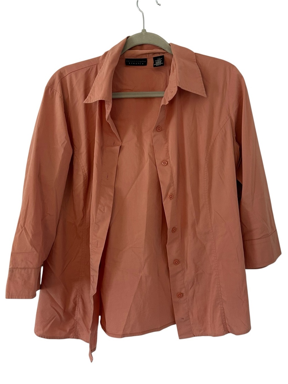 Salmon Pink Apostrophe Button Down Design Top Cotton Shirt Women’s Size Large!